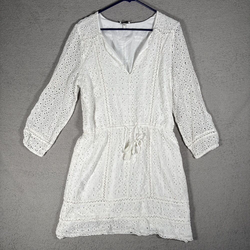 Joie Tunic Dress Women’s‎ Size L White Layered Eyelet Bohemian Boho Resort Wear